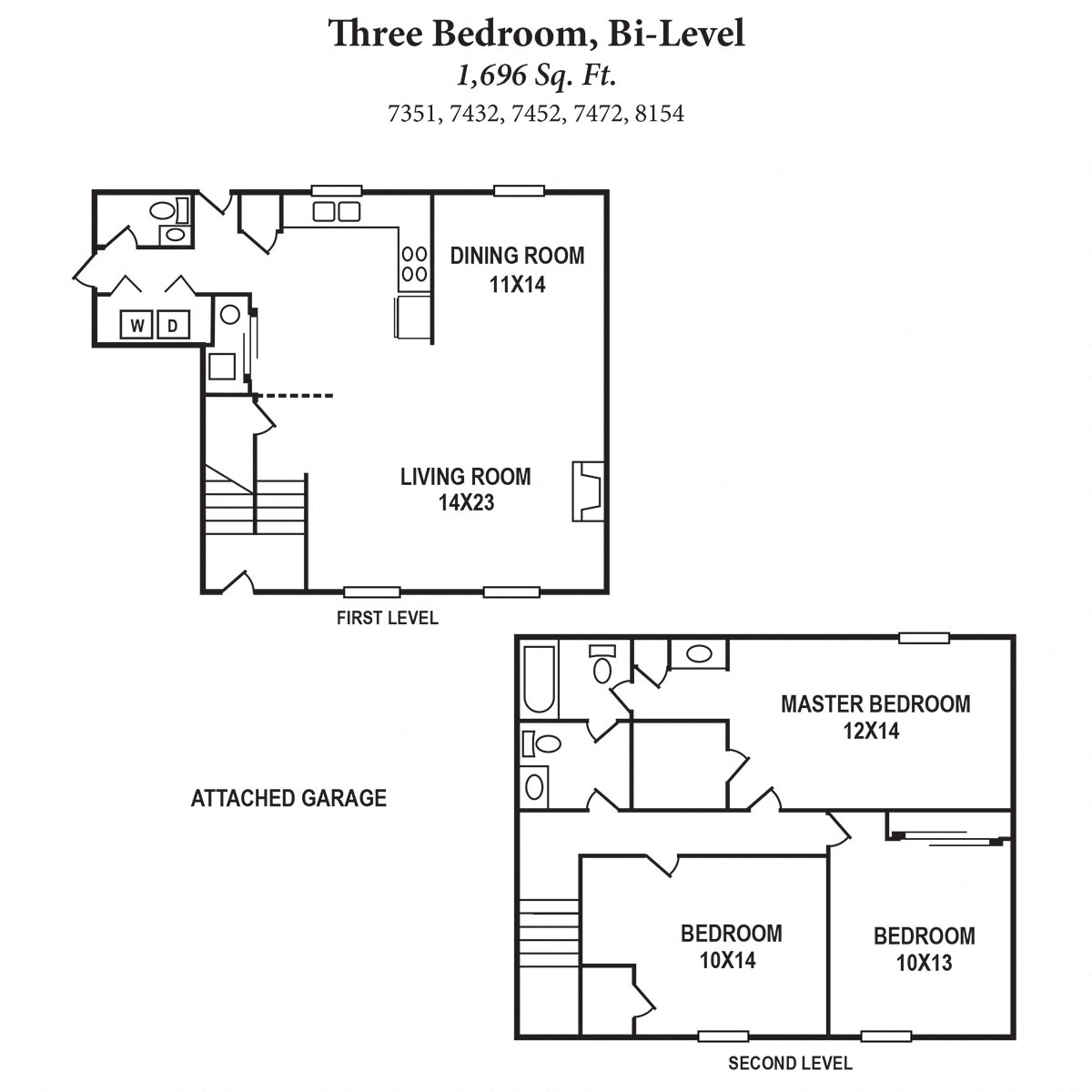 Floor plan for 3 beds, 1.5 baths, 1696 sqft